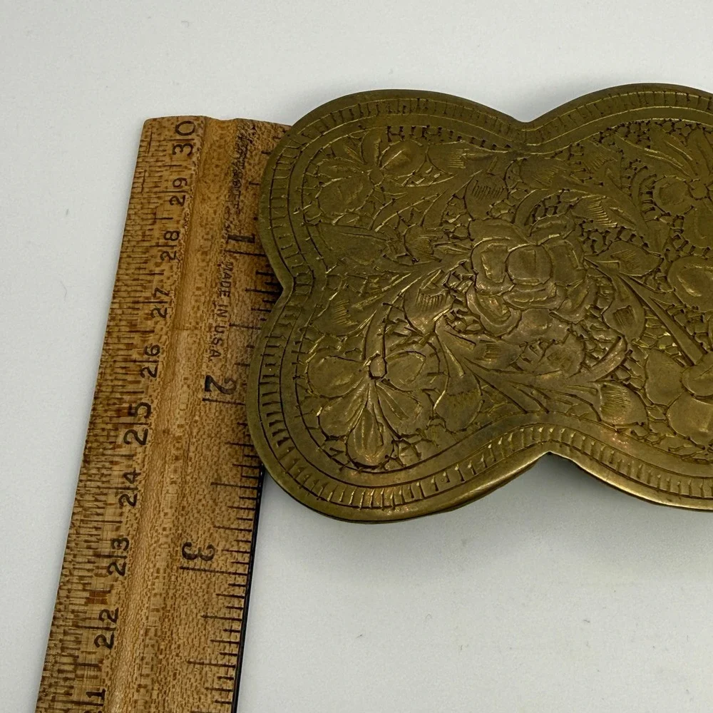 Vintage Brass Belt Buckle Unisex OS Gold Good Floral Etched India BP 1018 Rose‎